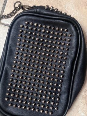 Black Studded Leather Crossbody Pouch